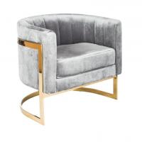 China Home furniture Grey velvet Curved Event Furniture Rental Golden Stainless Steel Metal Leisure Single Sofa button tufted on sale