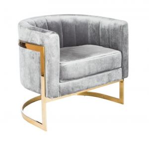 China Home furniture Grey velvet Curved Event Furniture Rental Golden Stainless Steel Metal Leisure Single Sofa button tufted supplier