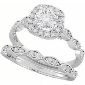 China 0.90CT Bridal Wedding Rings Set , Square Diamond Engagement Ring ODM supplier