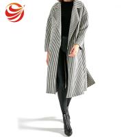 China Long Section Stripe Ladies Grey Wool Coat Windproof No Button Closure OEM Service on sale