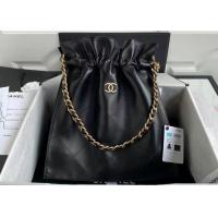 China Bucket Genuine Leather Shoulder Handbag , 30cm Black Chain Handbag on sale
