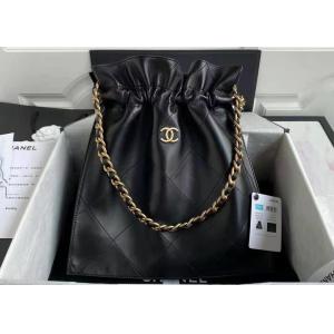 Bucket Genuine Leather Shoulder Handbag , 30cm Black Chain Handbag