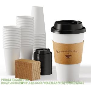 China Paper Coffee Cups 16 Oz, Disposable Coffee Cups With Lids And Kraft Sleeves, White Coffee Cups For Hot & Cold Drinks supplier