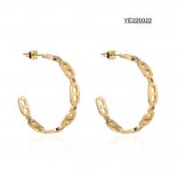 China Half Round Rhinestone Ear Rings 18K Gold Tone Stainless Steel Cutout Earrings on sale