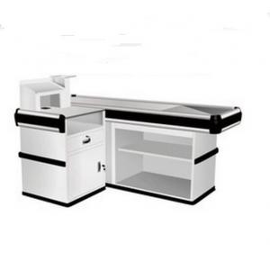 China Multi - functional Supermarket Check Out Counter Steel Cashier Desk supplier