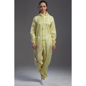 China Anti static ESD sterilized dust-proof yellow coverall with hood and conductive fiber for calss 100 cleanroom supplier