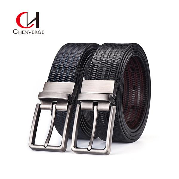 Business Rotary Buckle Men's Leather Belts Embossed Trousers Cowhide