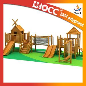 China Funny Outdoor Wooden Play Structures , Wooden Climbing Frame With Slide supplier