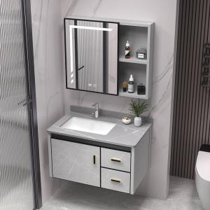 Combined Simple Mirror Bathroom Wash Basin Cabinet Red Oak