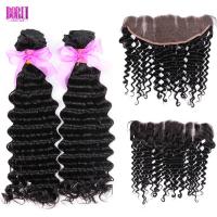 China Indian Remy Deep Wave Hair , 13*4 Pre Plucked Lace Frontal Bleached Knots on sale