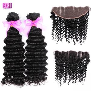 Indian Remy Deep Wave Hair , 13*4 Pre Plucked Lace Frontal Bleached Knots