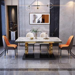 Stainless Steel Marble Dining Table Chair Sets With Velvet / PU Seat