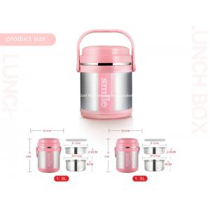 Wholesale double wall vacuum food jar with handle pink color 1.5L stainless steel insulated lunch box for adult