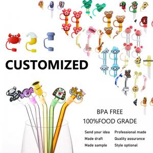 Custom Made Silicone Straw Toppers For Tumblers Silicone Straw Cap Hats PVC Free BPA Free