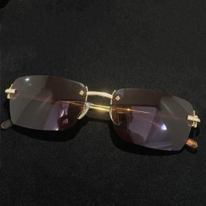 Stylish Design Solid Gold Hip Hop Gold Glasses Rimless Diamond Cut Sunglasses