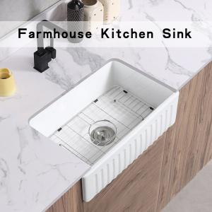 Rectangular White Ceramic 24 Inch Farmhouse Sink Single Bowl With Grid And Strainer