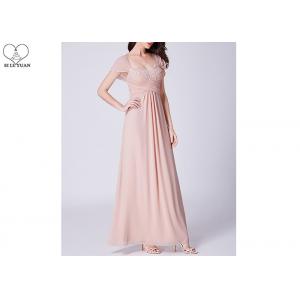 Lotus Leaf Sleeve Blush Pink Bridesmaid Dresses A Line Lace Pleating Chiffon