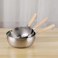 China Non Stick Japanese Sauce Pan Stainless Steel Restaurants Soup Cooking Pot With Wooden Handle on sale