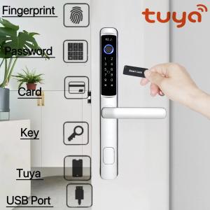 China Aluminum Alloy Tuya Wifi Door Lock Smart Biometric Fingerprint Handle Door Lock supplier