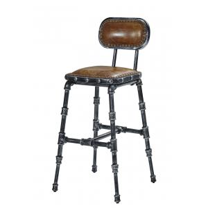High Back Leather Bar Stools , Kitchen Upholstered Counter Height Stools Tan Brown Color
