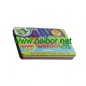 China 10pcs wax crayons packaging tin box with plastic tray and hinged lid supplier