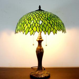 Green Leaf Stained Glass Crystal Table Light Reading Light Stained Glass Table Lamp For Living Room Indoor Bedroom Light