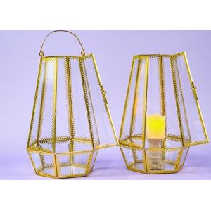 Hexagon portable glass wind lamp handle Europe decoration creative home glass greenhouse glass craft wind lamp
