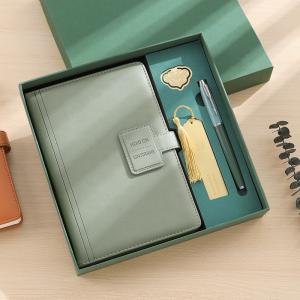 China High End PU Leather Notebook Journal Set With Match Pen Brass Bookmarks wholesale