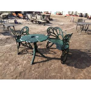 China Outside Wrought Iron Table And Chairs Antique Green Butterfly Style supplier