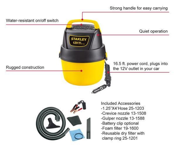 Vehicle / Home Portable Wet Dry Vacuum Cleaner 1 Gallon 4 Litres Poly Container