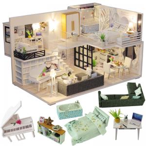DIY Wooden Doll Houses Miniature Furniture Kit For Children Birthday