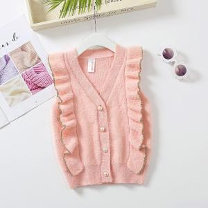 Knitting  Ruffles Patterns Children Sleeveless Sweater Wholesale Baby Girls Feather Yarn Sweater Vest