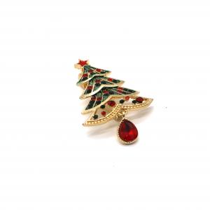 Small Fashion Brooch Pin Christmas Tree Shape With White Crystal Diamond OEM