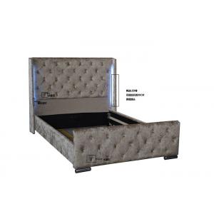 China Upholstered Crushed Velvet Double Bed Fabric Platform Bed With LED High Headboard EN1725 supplier