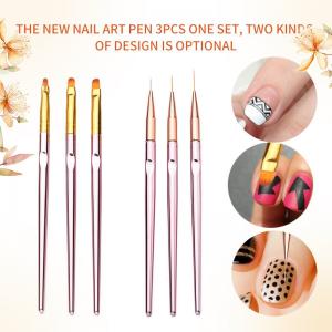 China 3pcs Metal Handle Nail Art Line Pen UV Gel Nail Brush Set Rose Gold Color supplier
