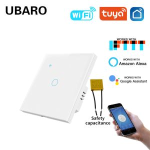 China 1gang 必要コンデンサ Tuya WIFI スマート ライト スイッチ、強化ガラス パネルと音声起動リモコン付き on sale