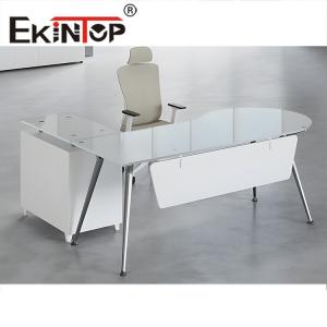 Modern Tempered Glass Computer Desk Anti Collision Round Corner For Home Office