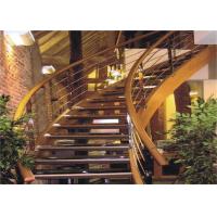 China Clear Finish 38mm Wood Tread Building Curved Stairs With 4mm Cable Railing on sale