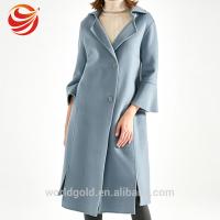 China Light Blue Ladies Long Wool Coat , Fashion Style Cold Weather Jackets For Women on sale