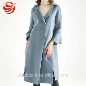 Light Blue Ladies Long Wool Coat , Fashion Style Cold Weather Jackets For Women