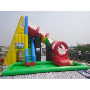 Kids / Adults Outdoor Red Inflatable Swimming Pool Water Slide 0.55 mm PVC