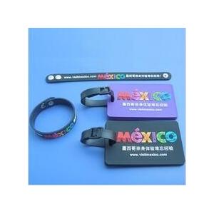 China Custom Advertising Logo Visit Mexico Travel Souvenir Wristband and Luggage Tag In Soft PVC Material supplier