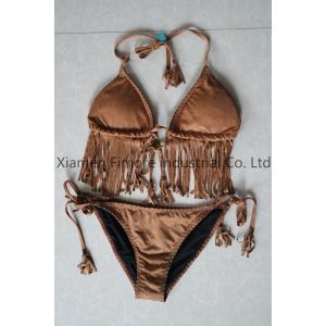 Suede Fabric Sexy Lady's two pieces brown swimming suit with wire cup