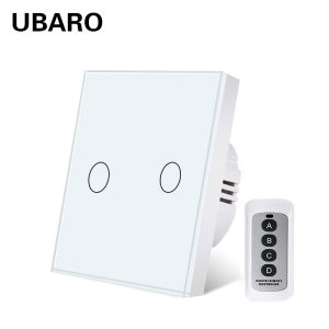 China EU 86 Type Tempered Glass Panel Home Devices Wireless Remote Switch White 2 Button Remote Control Power Switch on sale