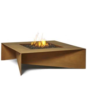 China 72 Inch Modern Rusty Rectangular Fold Corten Steel Gas Fire Pit Table supplier