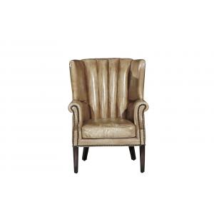 China Wooden Legs Leather Wingback Chair , High Back Living Room Chair Water Wash Leather supplier