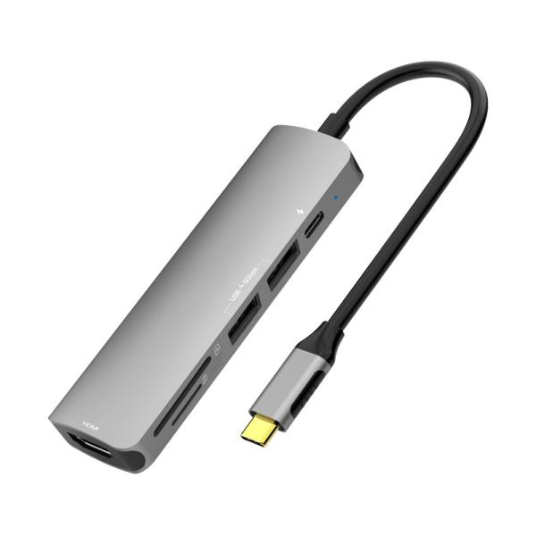 6 In 1 USB C To 4K HDMI Video Extender Adapter With USB A Data Port Card Reader Power Delivery