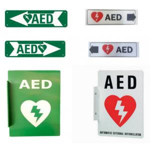 White Green AED Emergency Defibrillator Sign Custom Defibrillator Heart Restarter Sign