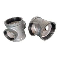 China 48mm 3 Way cast iron tee Pipe Fittings DN40 pipe clamp 3/4 1''hot dip galvanized three socket steel pipe fitting NPT BSP on sale