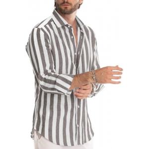                  High Quality Slim Striped Shirt Long Sleeve Large Size Color Plus Size Summer Cotton Linen Men&prime;s Shirt             
